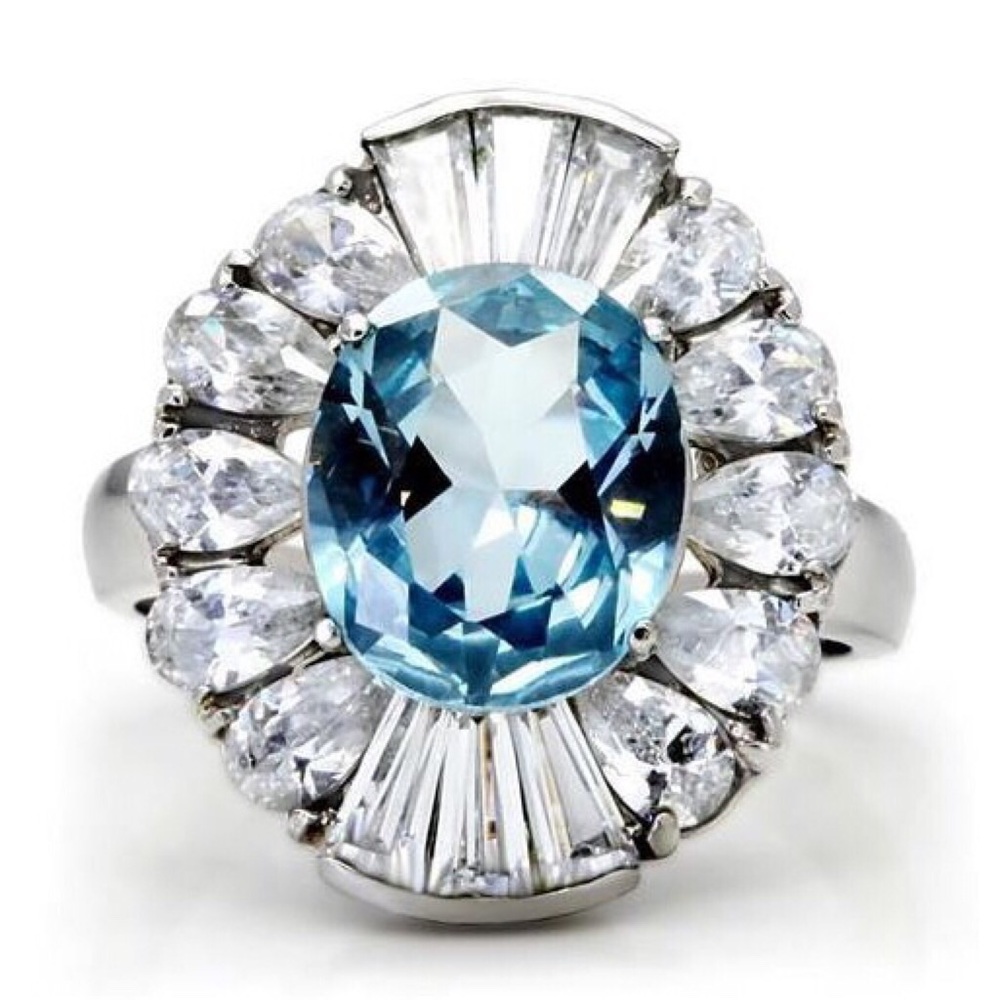 STAINLESS STEEL Simulated London Blue Topaz Ring - Picture 8 of 8